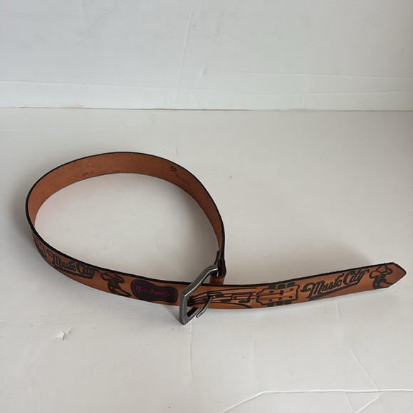 Brown leather Music City Nashville TN belt silver buckle boots cowboy guitar - Picture 8 of 15